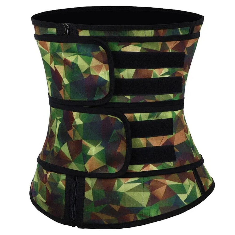 Plus Size Latex Army Camo Print Double Belts High Compression Waist Trainer 3XL